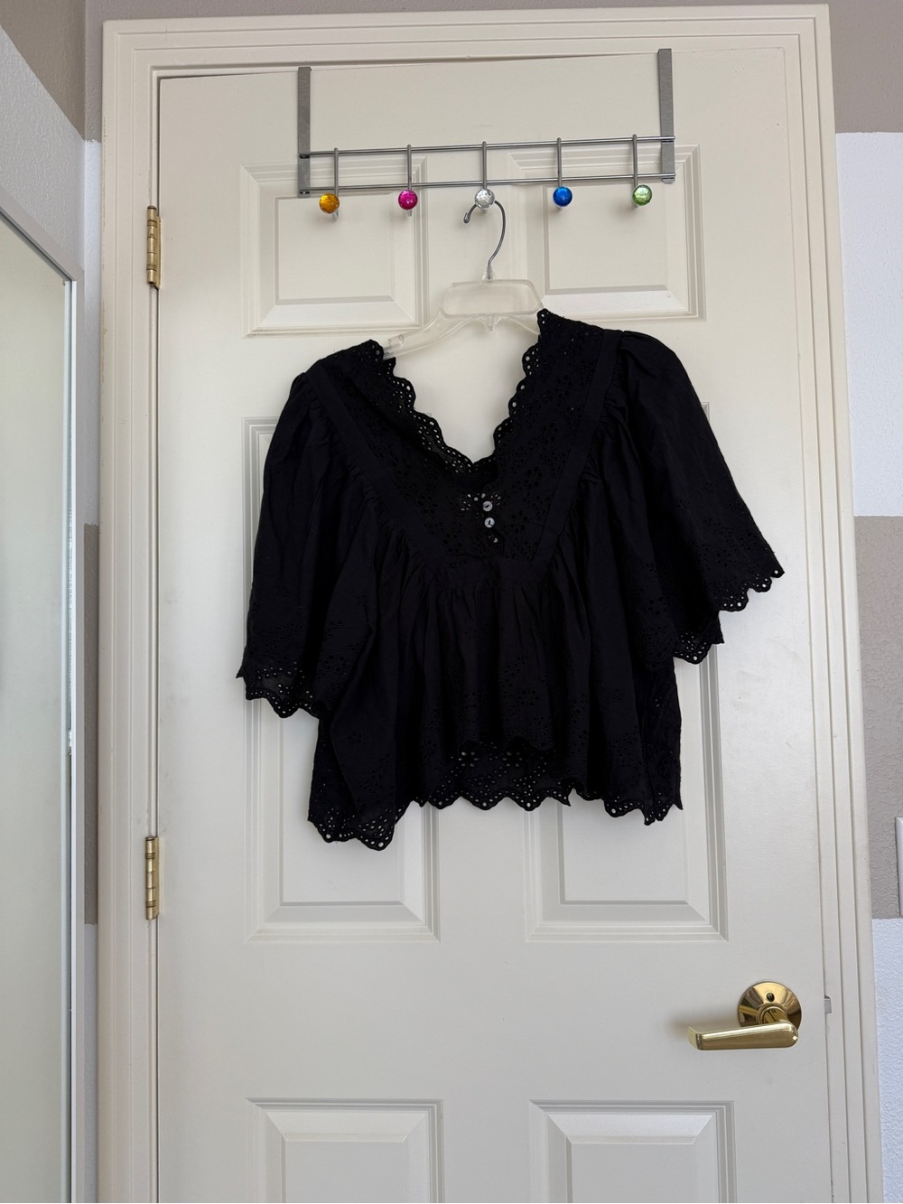 bohme Black Eyelet V-Neck Blouse